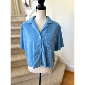Z Supply Evereve Resort Loop Bright Blue Terry Cloth Button Down Short Sleeve